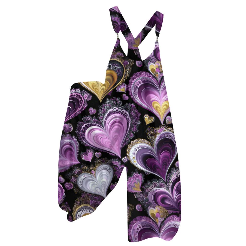 Women's Overalls Print Vintage Jumpsuit ,Non,Adjustable Straps,