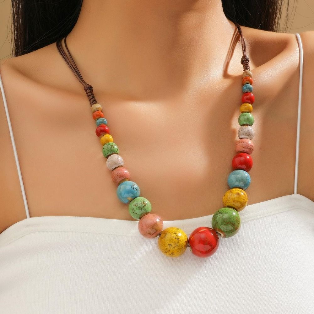 Exaggerate Ceramics Beaded Necklace Simple Ethnic Style Necklace Bohemia Ceramic Necklace Gift
