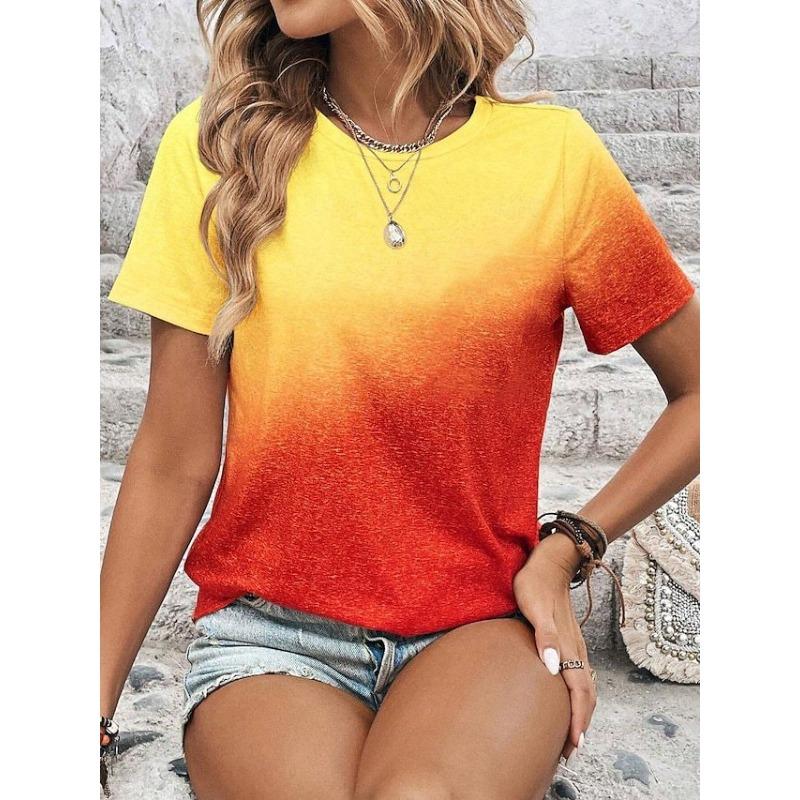 

Летний топ с круглым вырезом и 3D-градиентным принтом, модные повседневные женские футболки с короткими рукавами 6XL