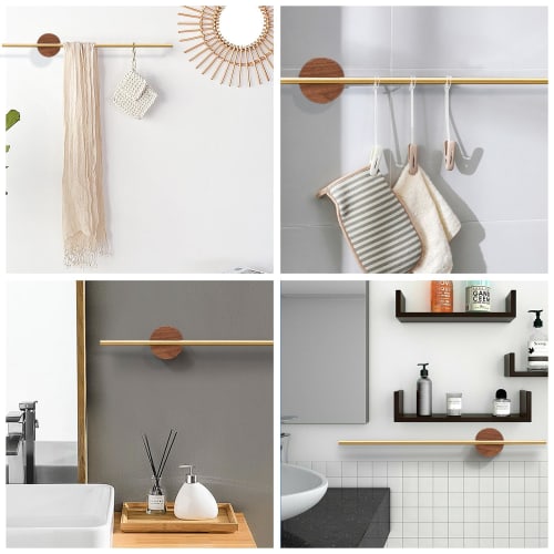 Ziyue Bathroom Towel Bar with Sliding Pole, Space-Saving, Stylish Towel Rack, Natural Wood, Aluminum Alloy (Gold-40cm)