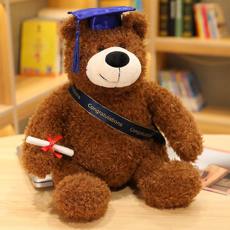 Afstuderen Dr. Beer hoed beer pop pluche speelgoed teddybeer afstudeerseizoen herdenkingsgeschenk kinderpop trompet 35cm（0.35kg）