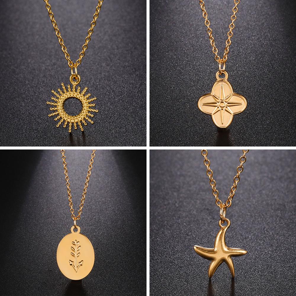 Teamer Sun Star Feather Starfish Pendant Necklace Stainless Steel Gold Color Chain Choker for Women Jewelry Gift Wholesale 2026