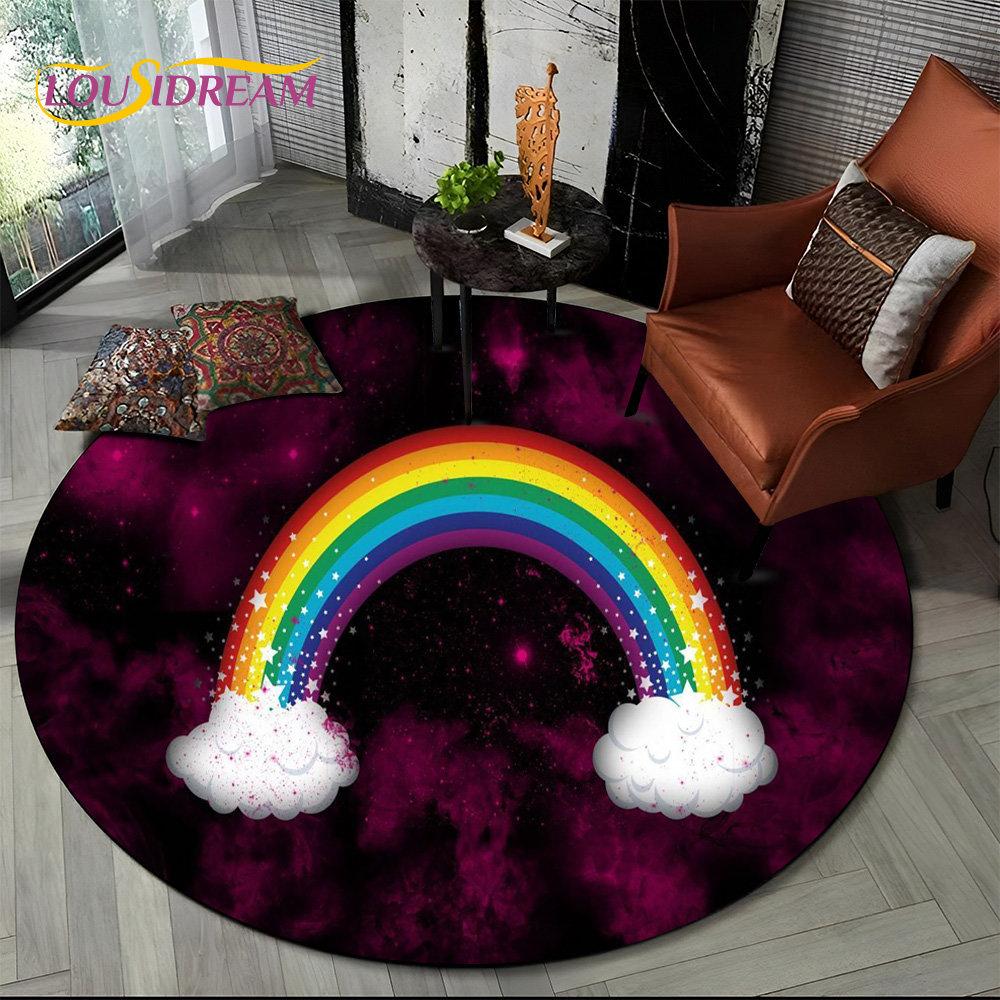 Runder Teppich mit chromatischer Farbtäuschung in Regenbogenfarben, Teppich für Wohnzimmer, Schlafzimmer, Sofa, Spielzimmer, Dekoration, rutschfeste Bodenmatte für Kinder