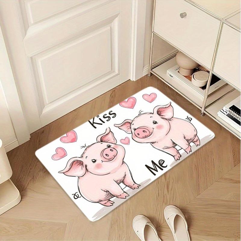 1PC Kiss Me Piggy Pattern Kitchen Rug Non-Slip Door Mat Pop Design Bathroom Rug Bath Mat Carpet for Home Sink Laundry Ecoreeree