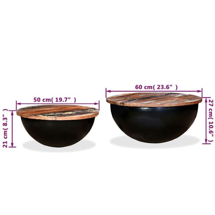 Coffee Table - vidaXL - 2 Pcs - Solid Reclaimed Wood - Black - Industrial Design