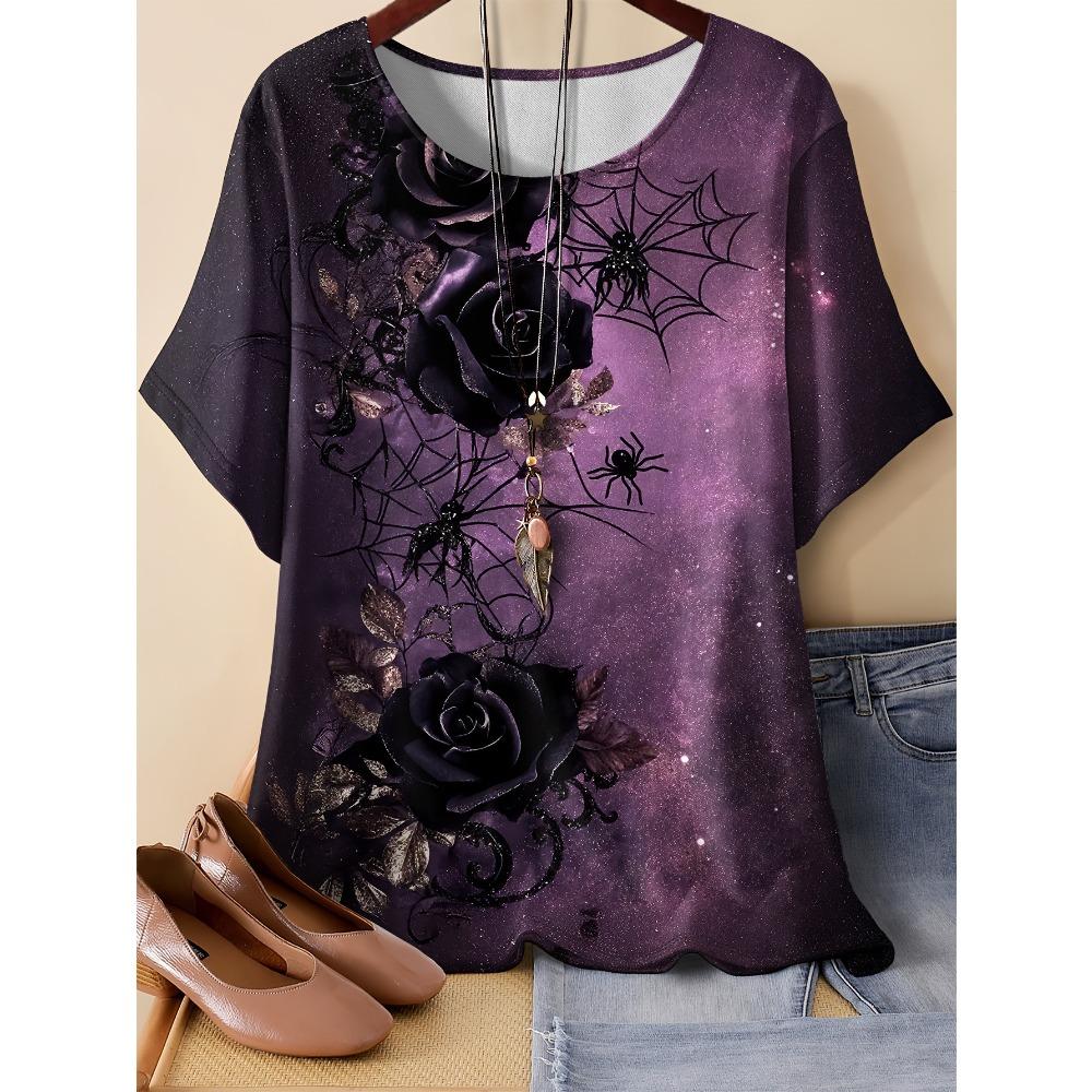 Summer Womens Retro Flower Pattern 3D Printed Color T-shirt Loose Comfortable Soft Breathable Large Size Fashion O-neck T-shirt