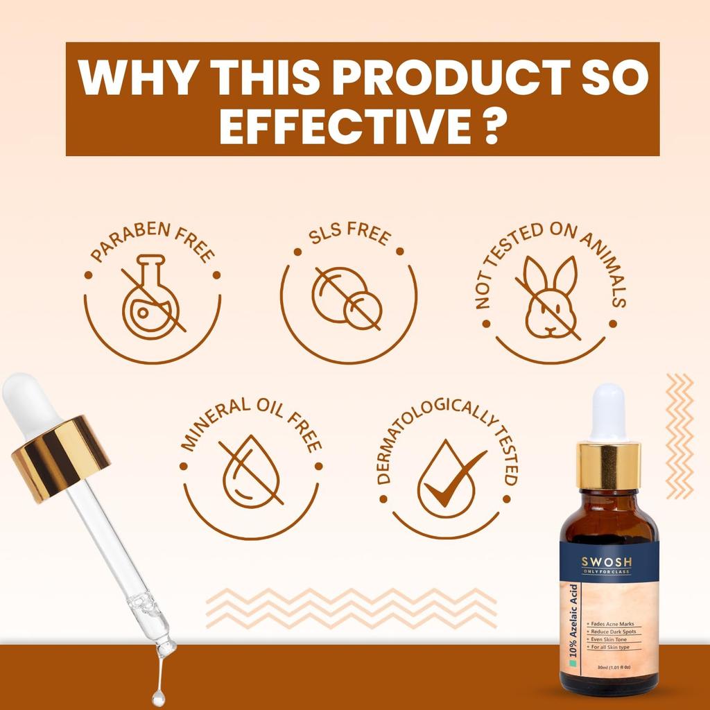 Сыворотка для лица с Азелаиновой кислотой (30 мл), 10% Azelaic Acid Serum For Face,  Swosh