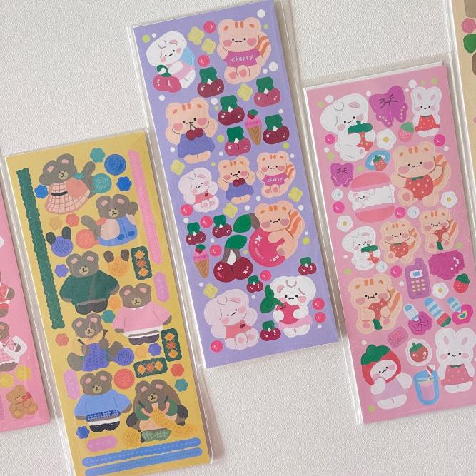 Korean I-pop Cute Bear Laser Flash Sticker Star Chasing Small Card Decorative Material Sticker Goo Card Sticker