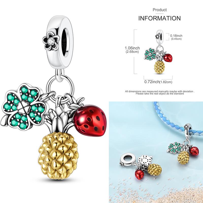 

925 Silver Fruit Series Charms Strawberry Cherry Avocado Lemon Beads Fit DIY Bracelet Women Jewelry Girl