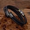 Personalized Men\ s Bracelet, Stainless Steel Multi-Layer Leather Cord Bracelet for Travel, Trade Shows and Business Gifts