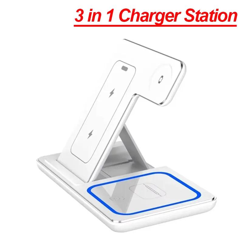 Foldable Wireless Charging Station for iPhone 16 15 14 13 12 iWatch 10/9/8/7 Ultra Airpods 4 Pro 3 in 1 Fast Charger Stand Dock