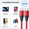 Câble USB-C vers USB-C Rapide 3A pour OPPO A16 A53 A53S A54 A93 A94 Reno 8 Lite Find X5 Pro - Nylon Renforcé 1M Rouge