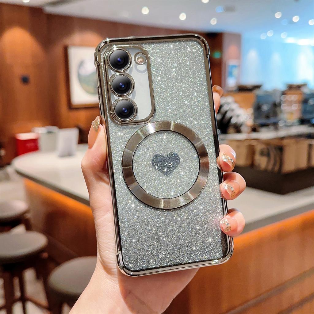 For Samsung Galaxy S23+ Case Compatible with MagSafe TPU Gradient Glitter Love Heart Phone Cover