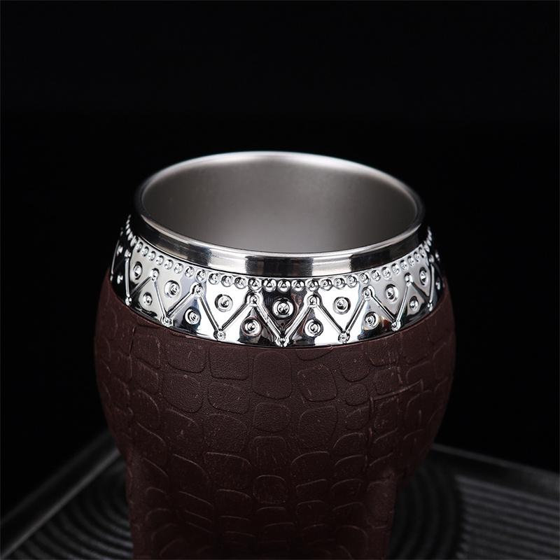 1 Pezzo Nuova Tazza Mate a Doppio Strato in Acciaio Inossidabile Tazza a Guscio d'Uovo con Texture in Pelle Tazza Mug per Tè Caffè Yerba Mate Acqua 200ml/7oz Articoli da Bevanda