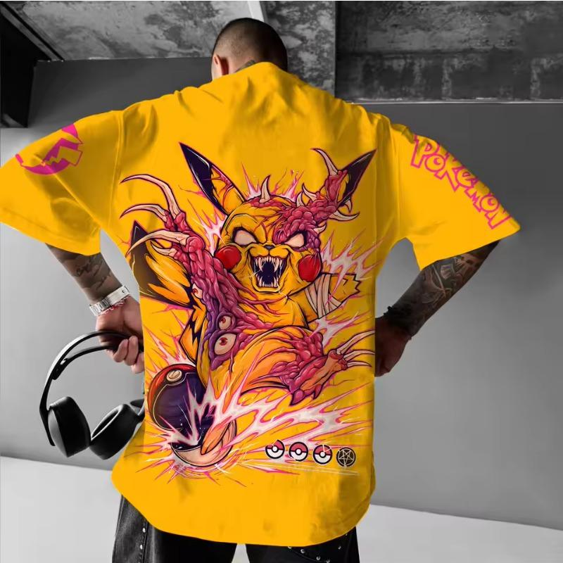 Klassisches Anime Pokemon Glurak Blau Herren Drachenprint Unisex Übergroßes Kurzarm-T-Shirt Streetwear Tops Herren