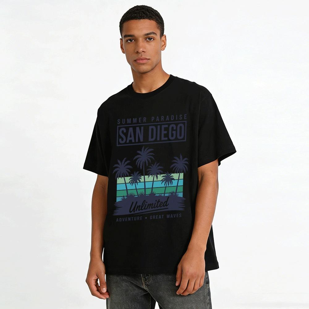 San Diego Summer Paradise Coconut Tree Graphic Casual Tee Pure cotton T-shirt