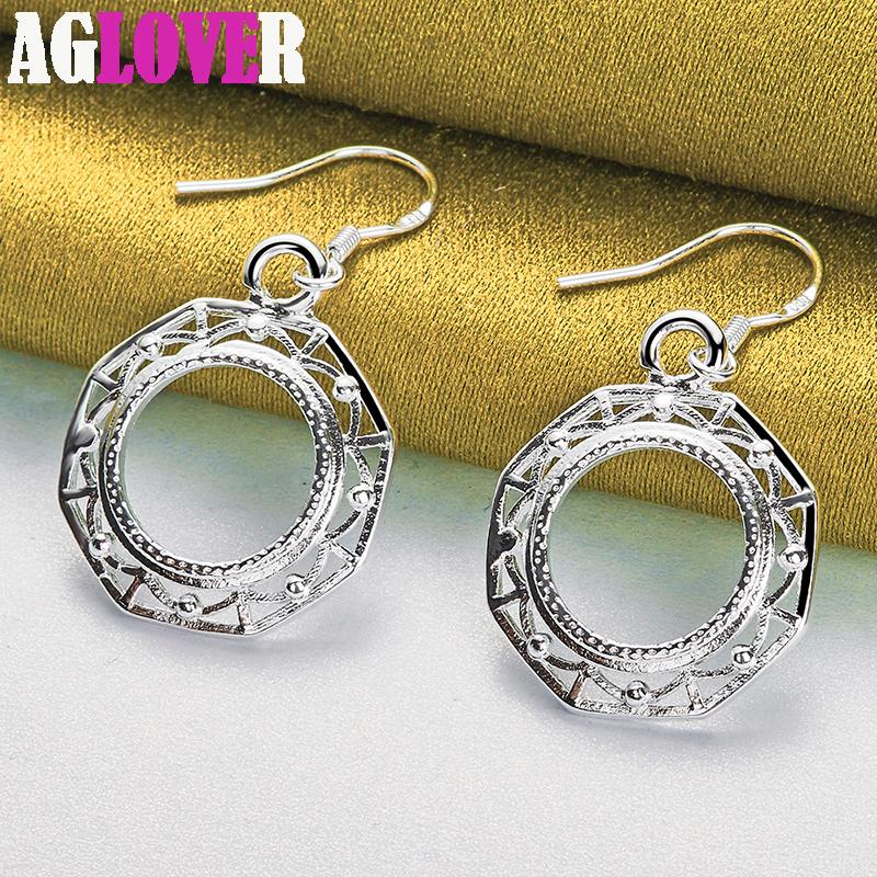 925 Sterling Silver Round Circle Drop Earring Jewelry