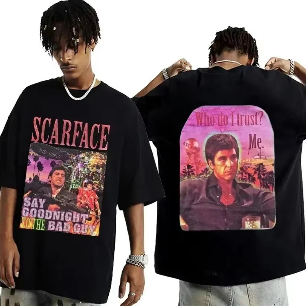 2024 Film Scarface Tony Montana Grafika Męski T-shirt Męska Moda Hip Hopowa Odzież Rockowa T-shirty Męski Vintage Oversize T-shirt
