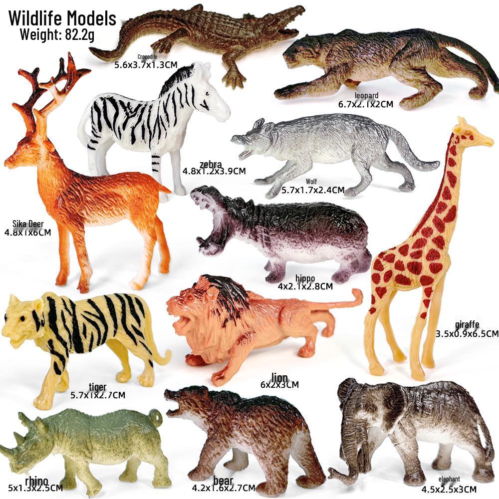 "1-9 inch Plastic Animal & Dinosaur Model Toy Set"