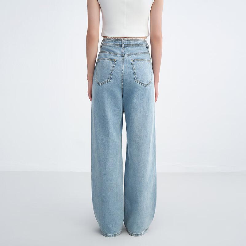 LEDIN Women's High-Waist Lace Patchwork Wide-Leg Jeans