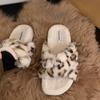 Platform leopard print fluffy shoes women's shoes wear 2025 new autumn and winter cotton slippers lamb wool fashion cotton shoes
