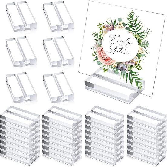 Blulu 20 Pieces Acrylic Place Card Holders 2 Inch Clear Stands Base with 3 Mm Card Slot Numbers Display Table Sign for Wedding Exhibition Office Cafe
