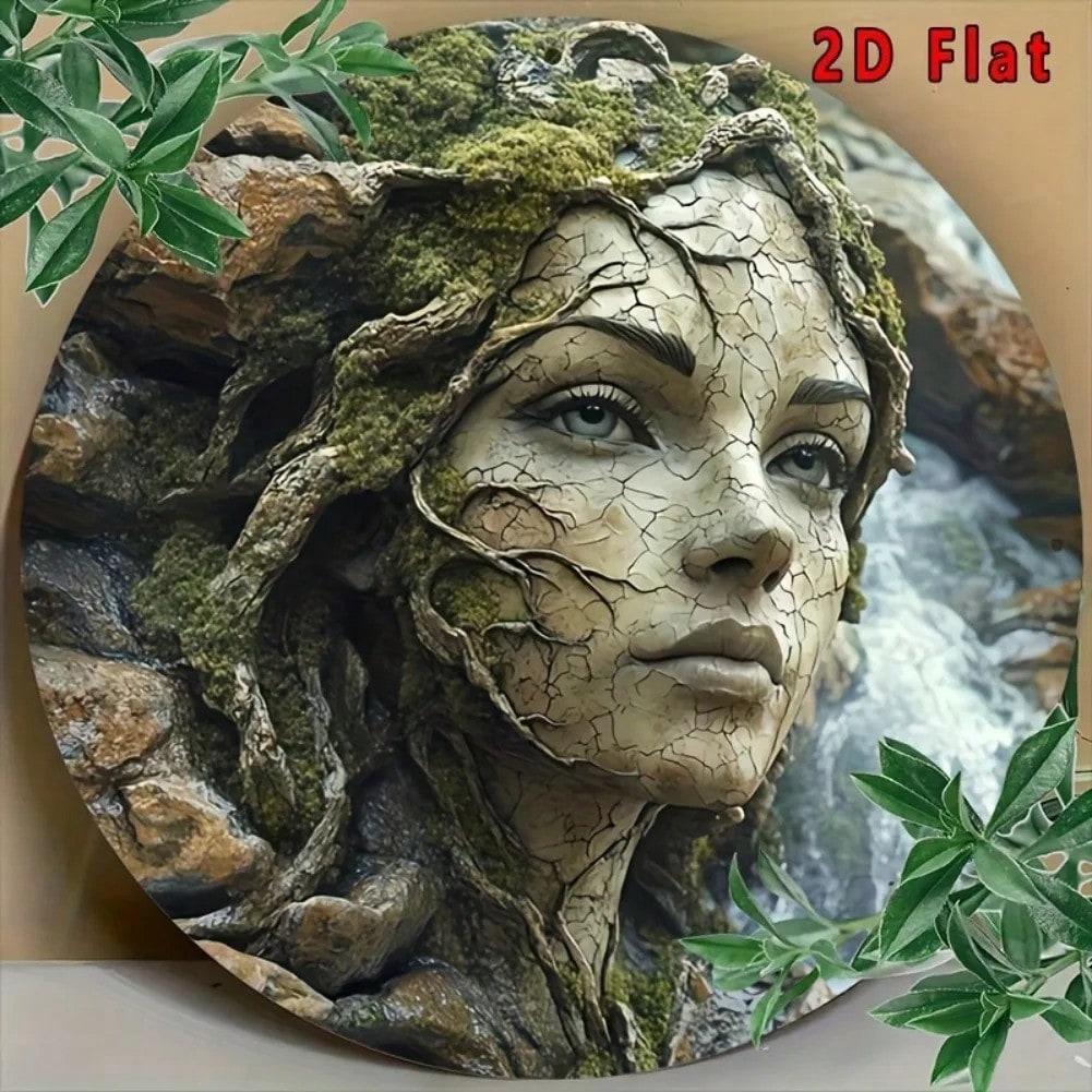 Vintage Face Tree Metal Wall Art Round Aluminum Sign Plaque 20x20
