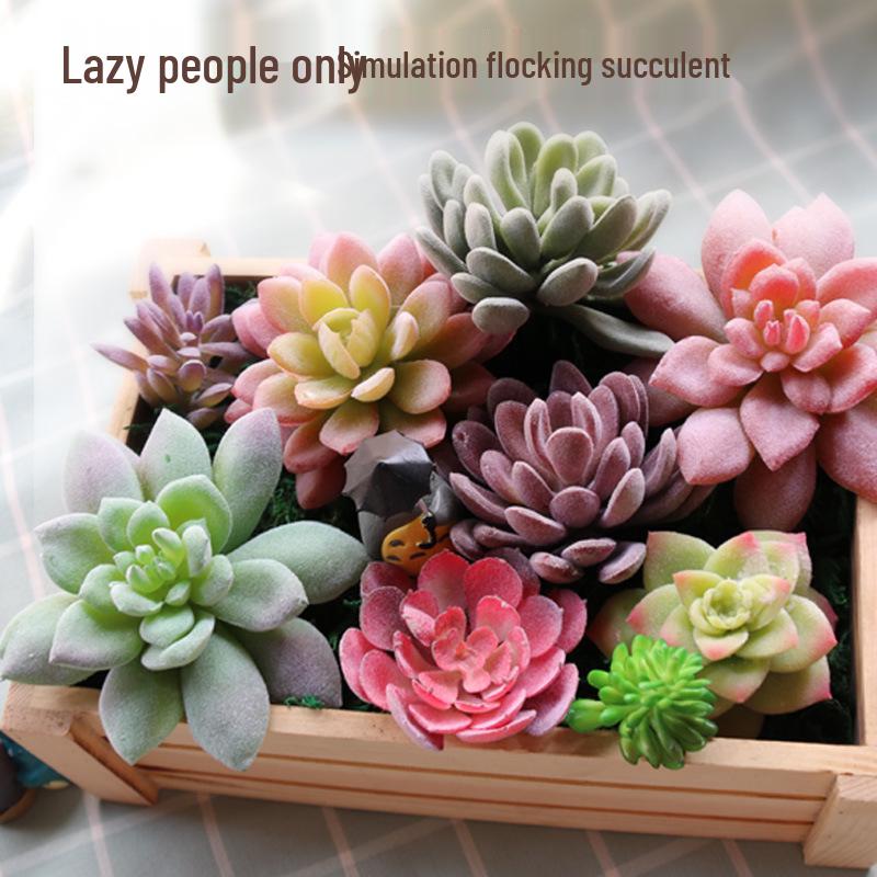 Realistic Flocked Succulents: Small Artificial Green Plant Wall Decor for Interiors