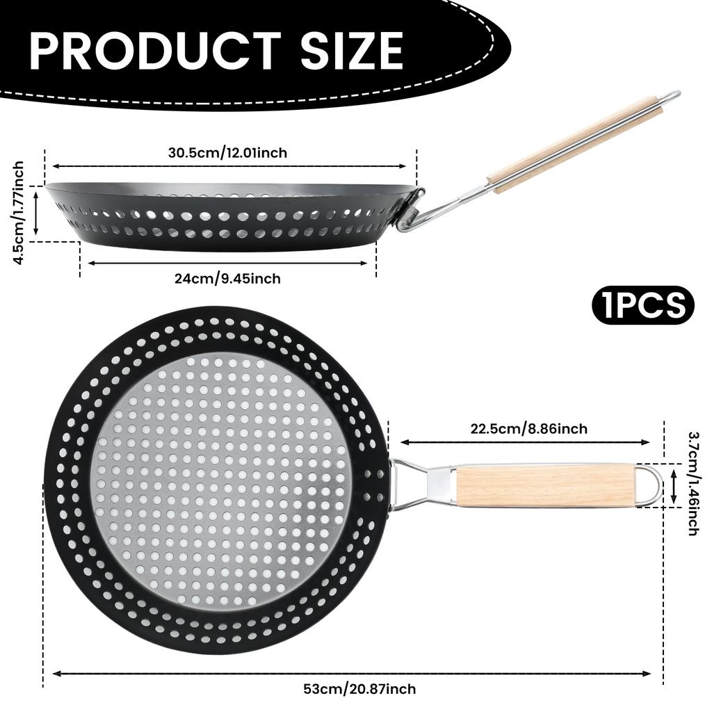 Folding Grill Pan Nonstick Grill Skillet Barbecue Grill Pans With Wooden Handle Heat Resistant Grill Skillet for Home Outdoor