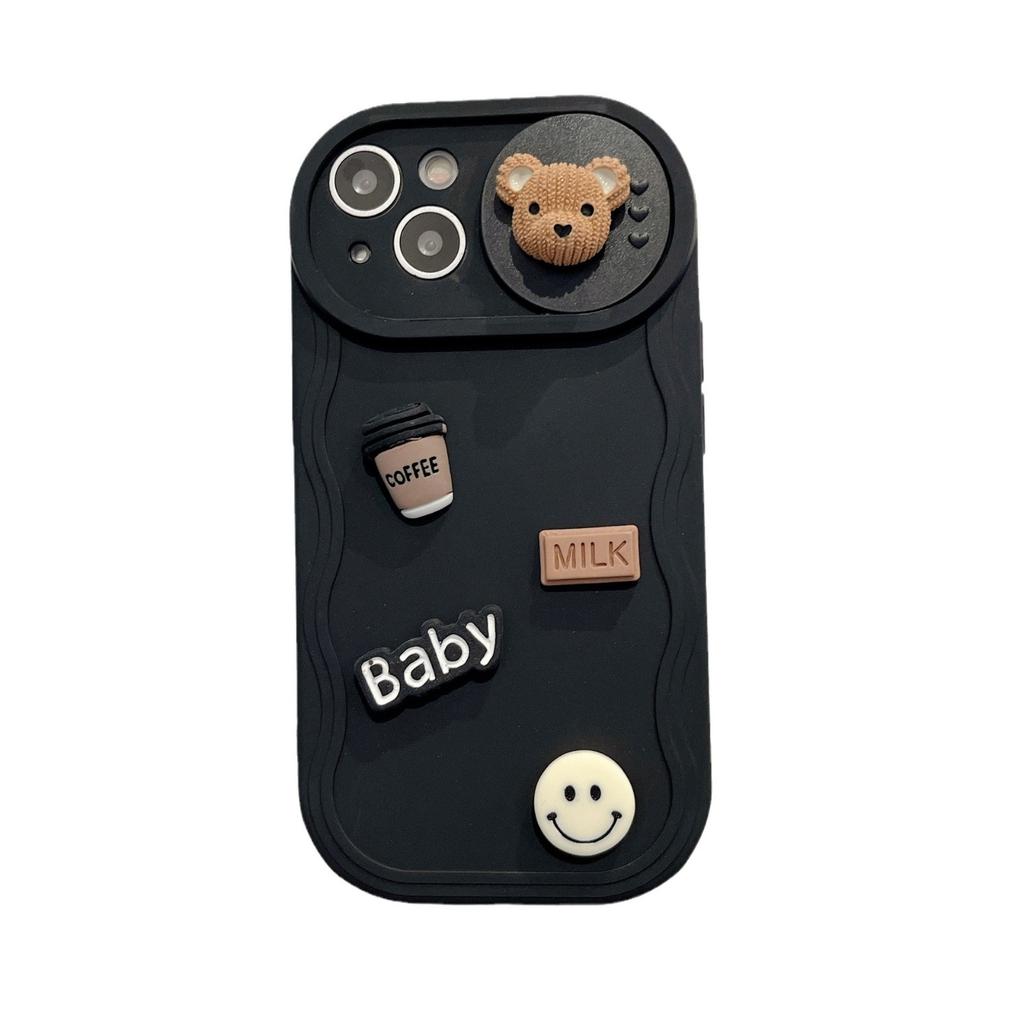 Wave Push Window for Apple 16PRO Coffee Bear Phone Case for IPhone XR/11 All Inclusive Anti Drop Protective Cover