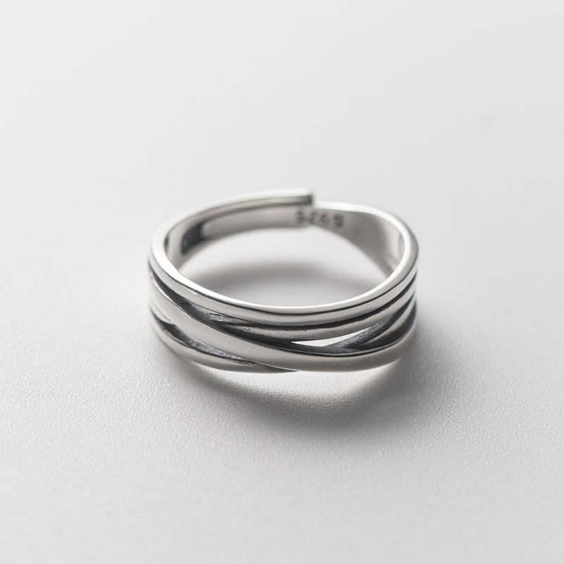 MODIAN Pure 925 Silver Fashion Multilayer Lines Sense Of Design Adjustable Finger Rings For Women Jewelry