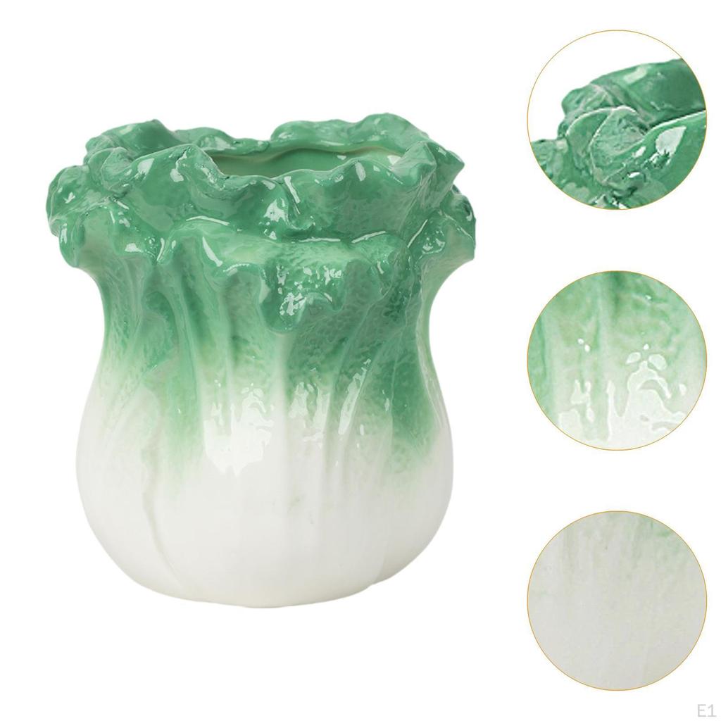 Ceramic Pen Holder Cabbage Sculpture Home Organizer Statue Pens Pot Decor Pencil Storage