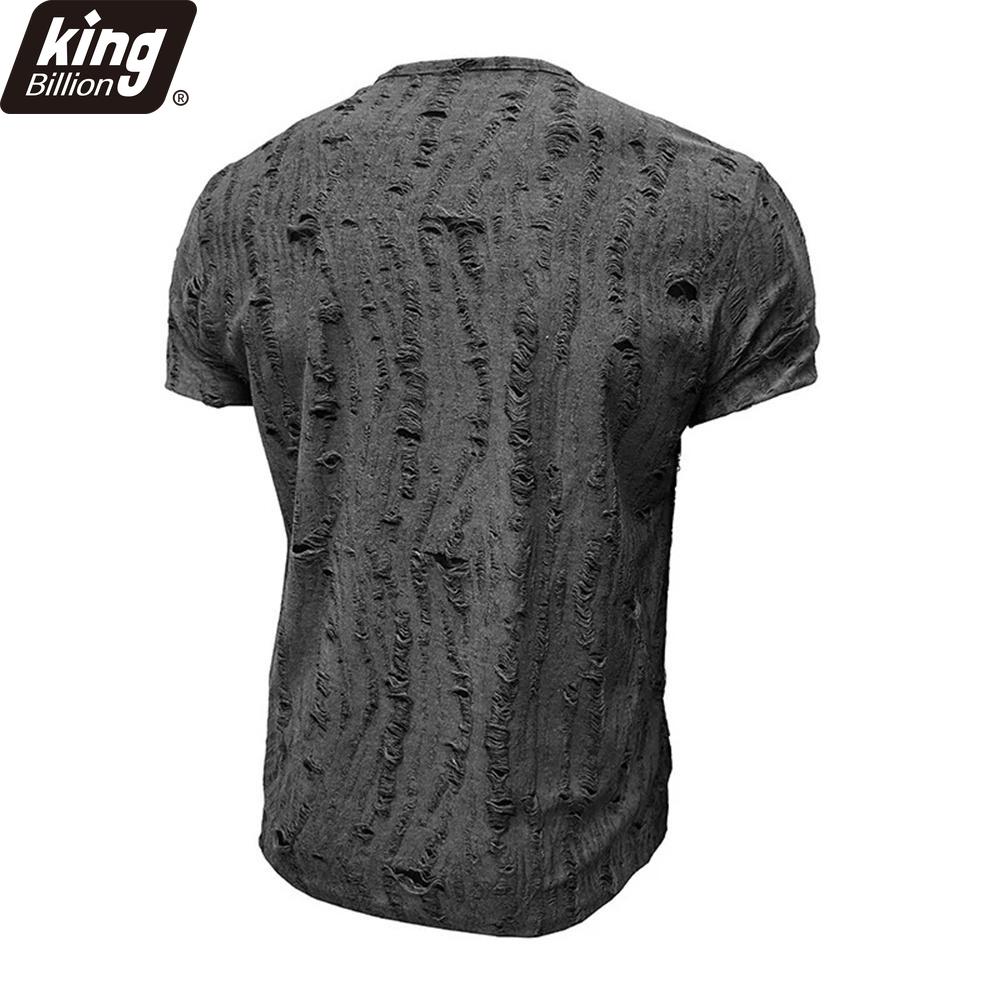 Men's Short-sleeved T-shirt Broken Holes Retro Men's Fashion Henley Shirt Men's Casual Fashion Tops Slim Fit