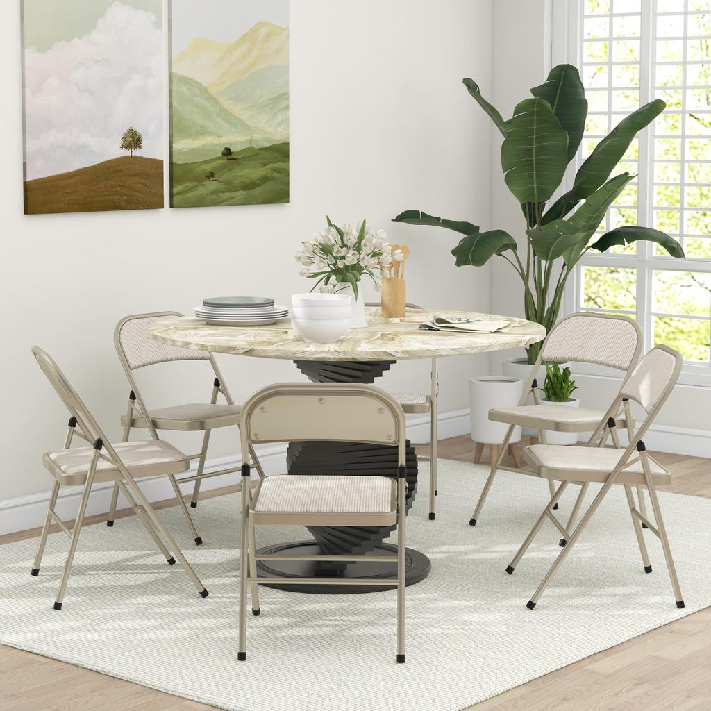 Set of 6 Folding Chairs, Portable Office Chairs, Steel Legs, Folding Chair for Office, Reception, Waiting Room, Linen Look Beige