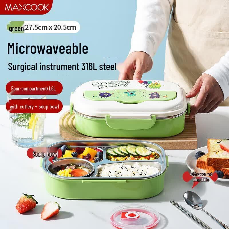 MAXCOOK 316 Stainless Steel 4-Compartment Lunch Box