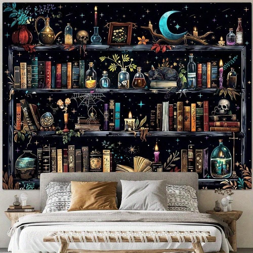 The Dark Academia Witchy Library Wall Tapestry Gothic Astrology Celestial Mystery Book Mural Alchemy Cosmic Art Decor Poster
