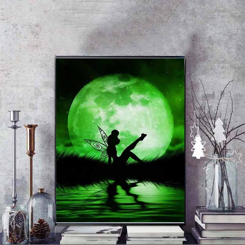 Disney Diamond Painting Tinker Bell Moonlit Silhouette Art Illustration Mosaic Art DIY Cross Stitch Embroidery Set Full Diamond Home Decor Gift