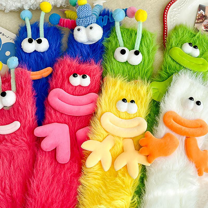 Winter Big Mouth Monster Design Warm Candy Colors Funny Lounge Sock Plush One Size Comfortable Furry Socks Gift Multi-color