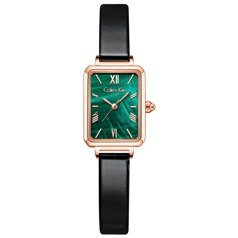 Colevkie Ladies  Square Green Dial Leather Strap Quartz Watch