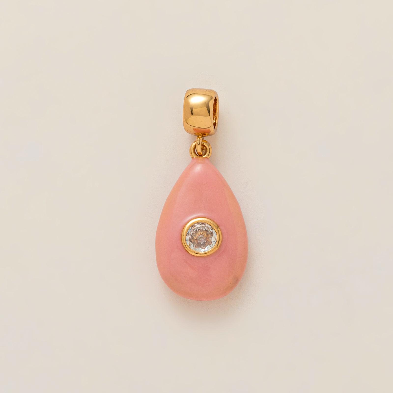 Retro Teardrop Pendant Earrings with Zirconia and Enamel розовый