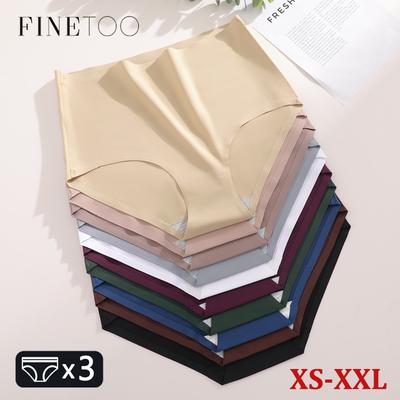 3Pcs Plus Size Ice Silk Underwear Women's Seamless Panties Sexy High Rise Traceless Invisible Briefs Breathable Lingerie