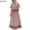 ZANZEA Women Short Sleeve Blouse and Long Skirts Grid Print Two Piece Sets