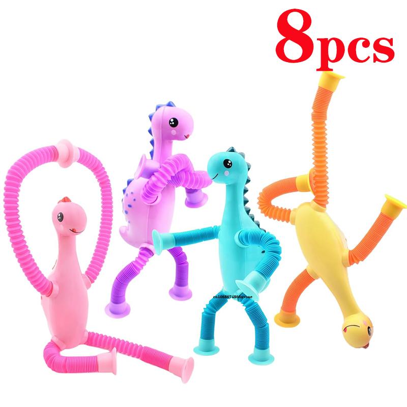 DIY Pop Tube Dinosaur Sensory Toys Suction Cup Bellows Toy Decompression Pipe Autism ADHD Stress Relief Fidget Toys for Kids