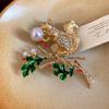 Rhinestone Studded Pearl Vintage Squirrel Pin Gold Squirrel Animal Lapel Pins  New Year Gifts