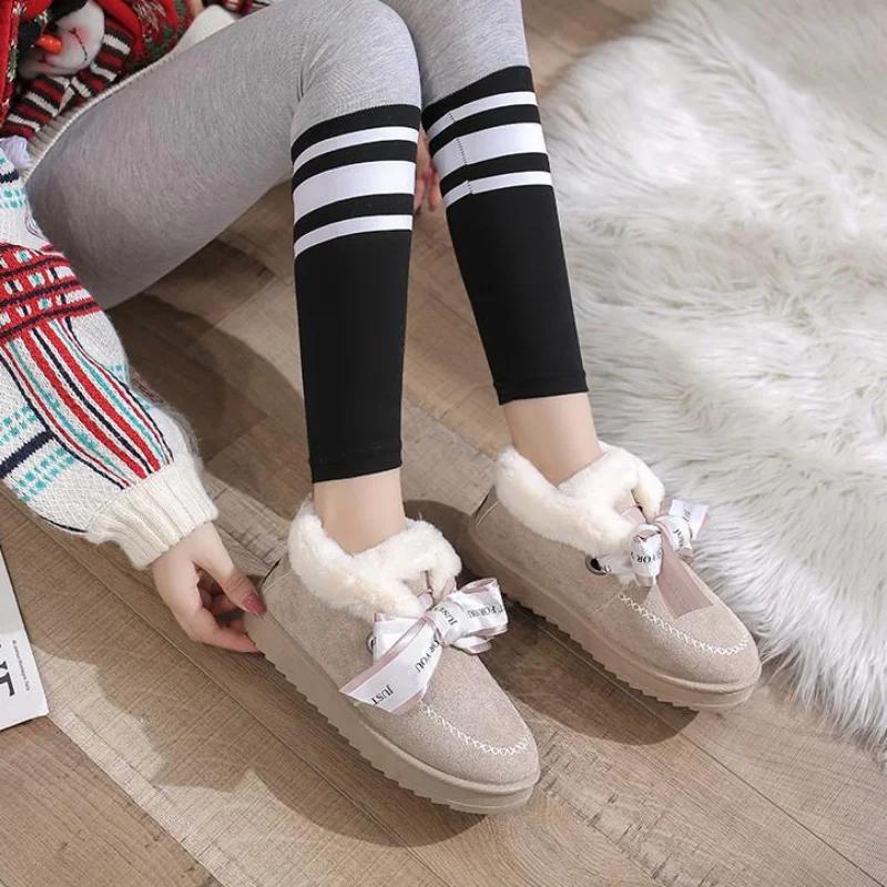 Fashion Warm Chunky Hot Furry Snow Boots Woman Winter 2024 Booties Shoe Footwear Low Platform Elastic Padded Women's Shoes on Sale Flat