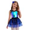 Sparkling Metallic Tutu Dress for Kids Girls: Sheer Mesh Patchwork Bodice with Tulle Skirt & Headpiece for Competition & Recital