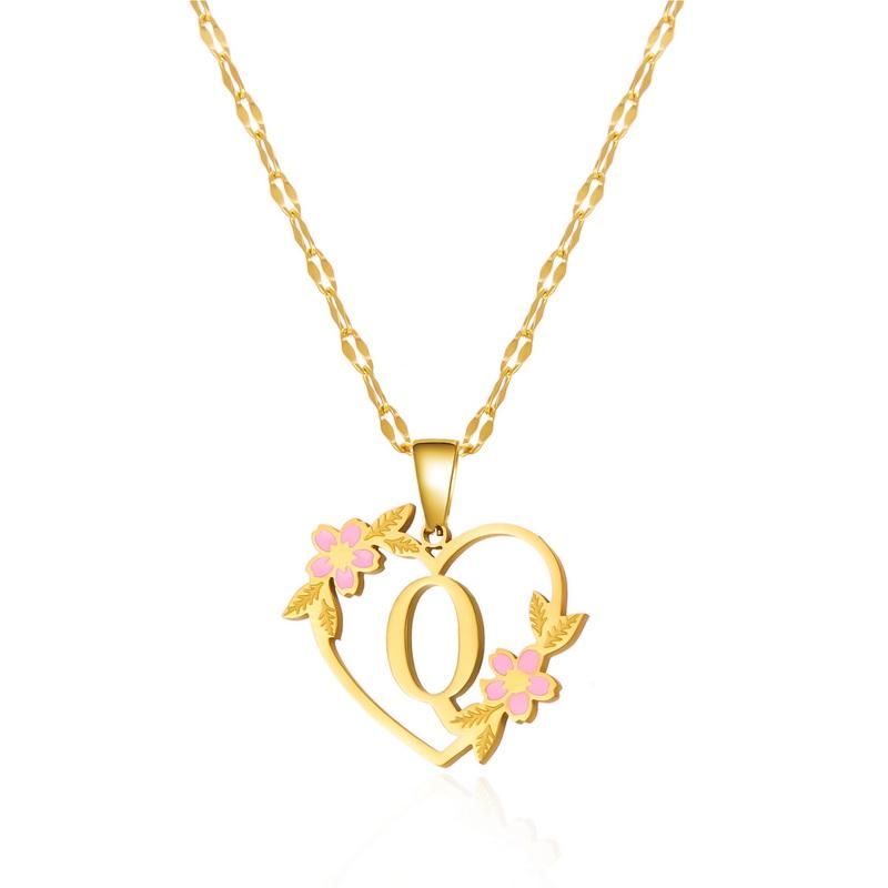 Gold Color Dainty Flower Initials Necklace for Women Trendy Stainless Steel Heart Letter Choker Necklace Alphabet Jewelry Gifts