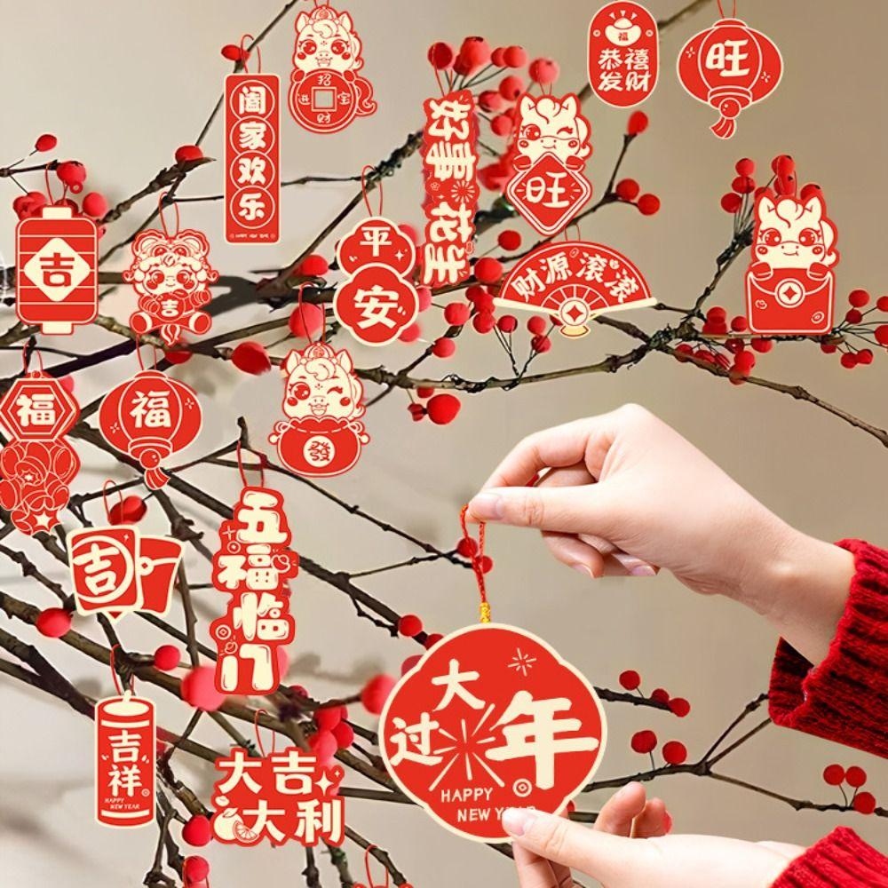 36Pcs Chinese Traditional New Year Potted Plant Decorations Spring Festival Reusable Red Lantern Party Favors Paper