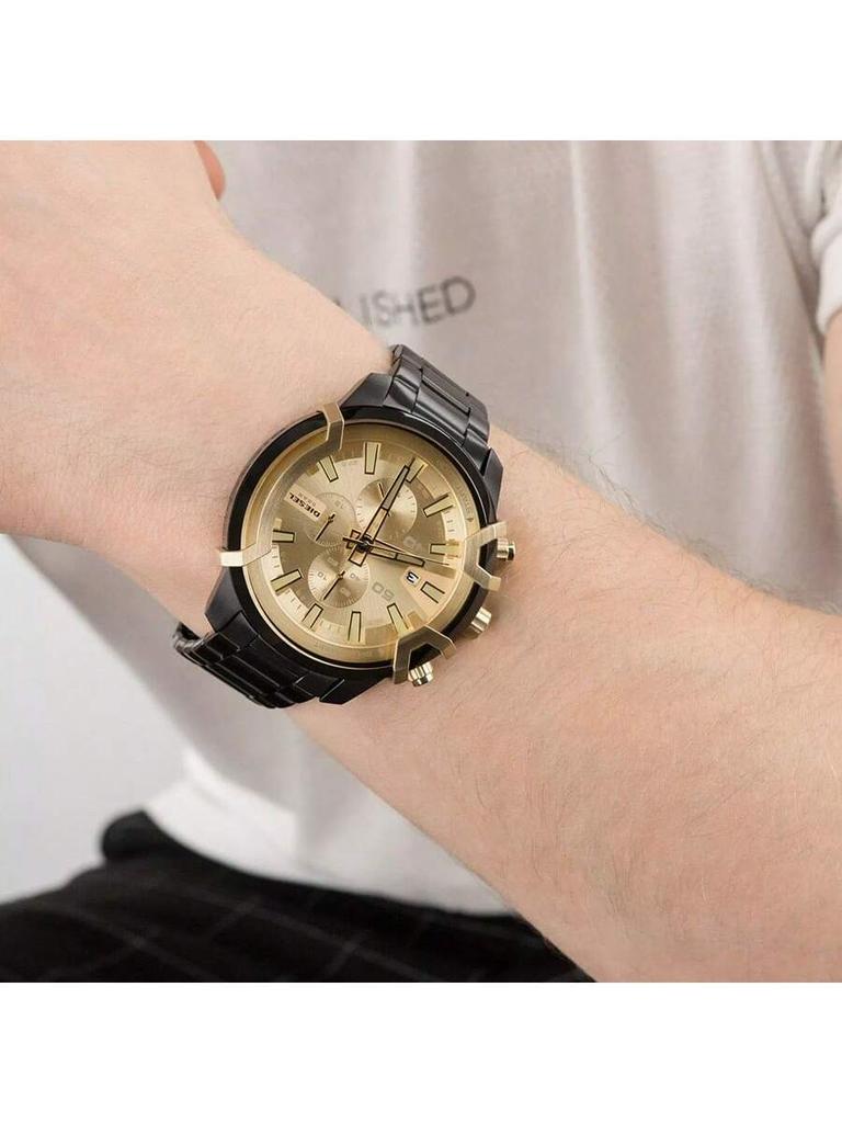 Timer-Modell lässige modische Herren-Quarzuhr DZ4525, gefertigt aus schwarzem Edelstahl, mit rundem Zifferblatt und spiegelnder Oberfläche mit Farbverlauf Armbanduhr.