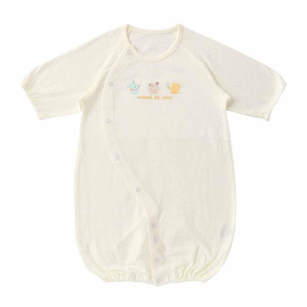 Cream Decoco and Chick Hydelic Jersey Jacquard Made In Sizes Bear, Rabbit, Elephant, Embroidery, Two-Way All-in-One [Crotch Snaps/2-Way], Newborn,